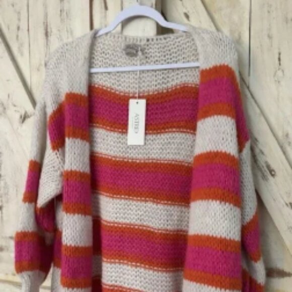 Astrid Cardigan Open Front Crochet Granny Size Small Orange Pink Multi Striped - Picture 1 of 6
